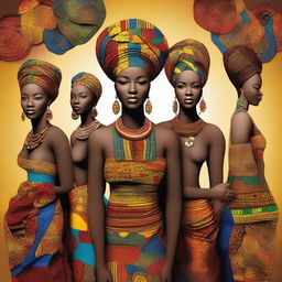 A vibrant and colorful representation of African identity, showcasing traditional clothing, cultural symbols, and diverse people