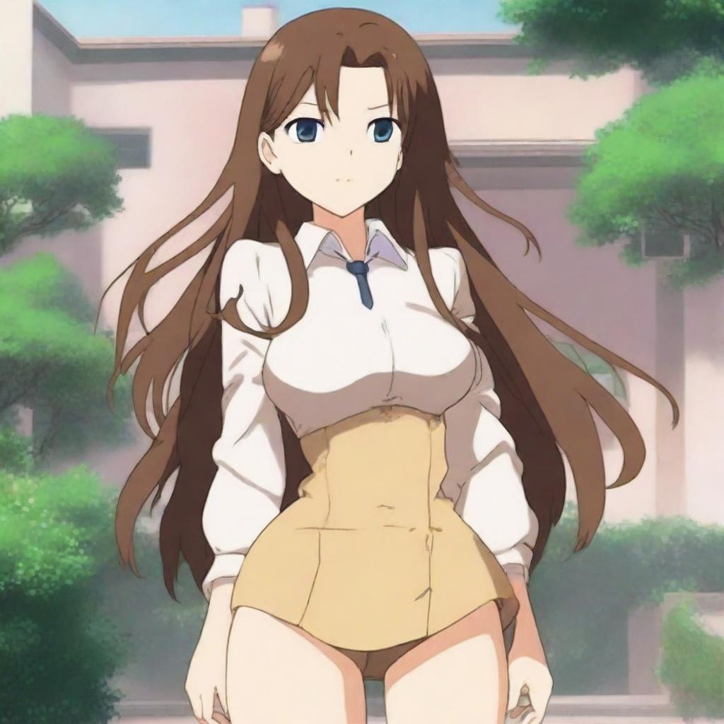 An anime girl standing in the school compound, exuding an aura of natural beauty and elegance