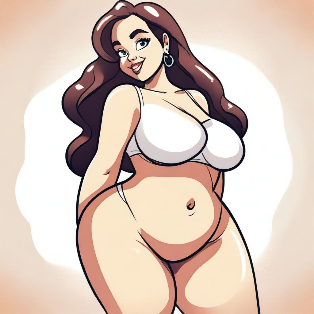 A cartoon-style illustration of a girl with an exaggerated, curvy figure