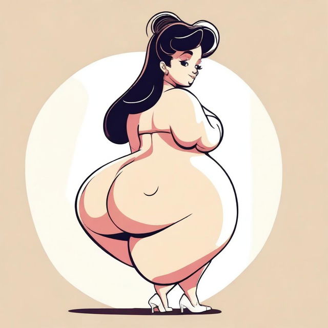 A cartoon-style illustration of a girl with an exaggerated, curvy figure