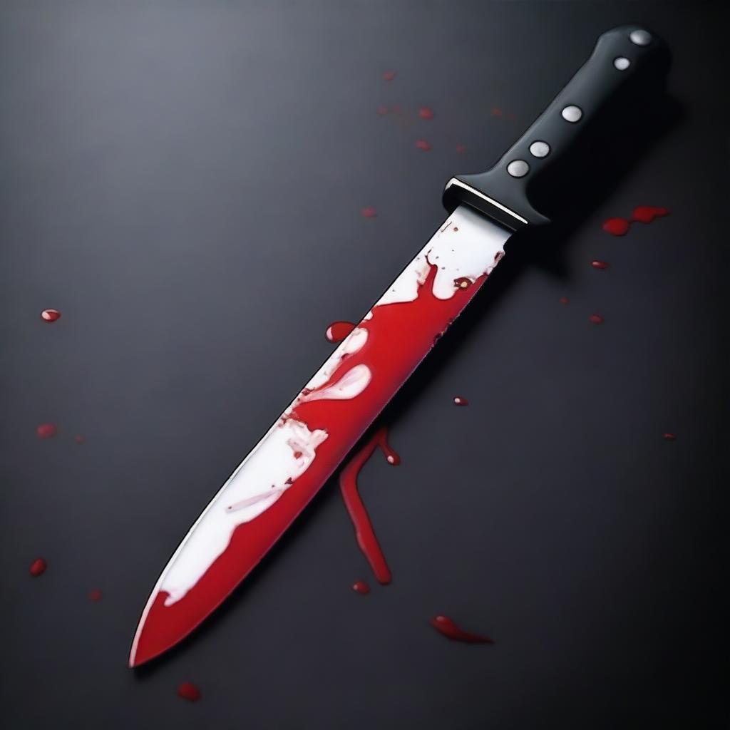 A black background with a blood-stained knife in the foreground