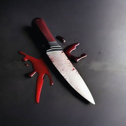 A black background with a blood-stained knife in the foreground