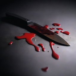 A black background with a blood-stained knife in the foreground