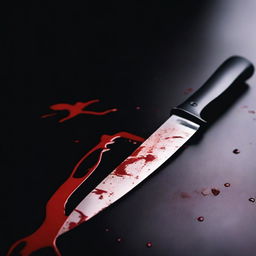 A black background with a blood-stained knife in the foreground