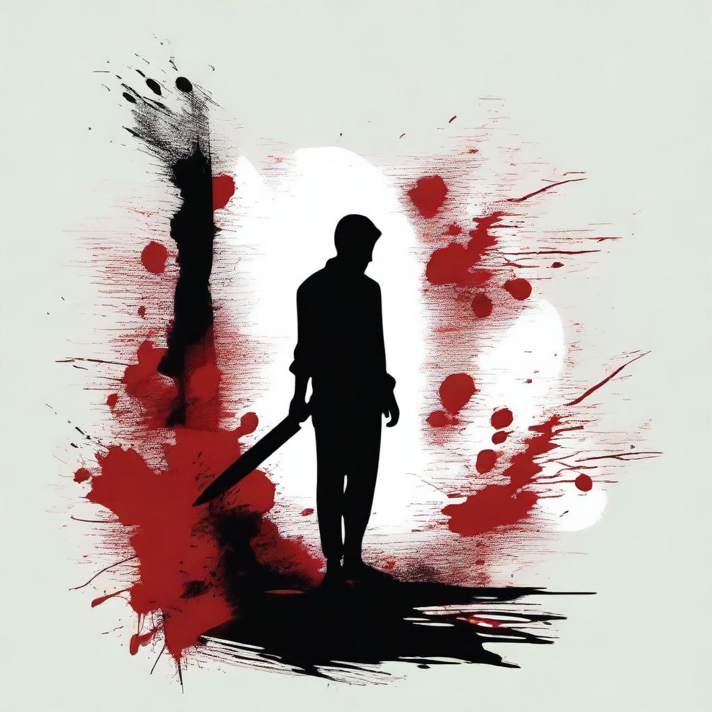 A black silhouette holding a blood-stained knife