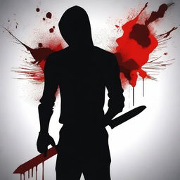 A black silhouette holding a blood-stained knife