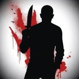 A black silhouette holding a blood-stained knife