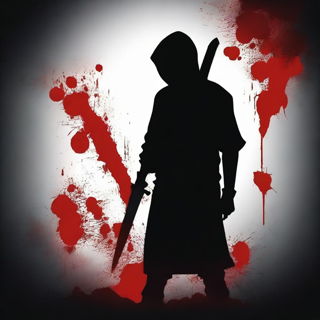 A black silhouette holding a blood-stained knife