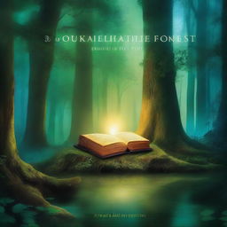 A captivating book cover featuring a mystical forest with a hidden ancient temple