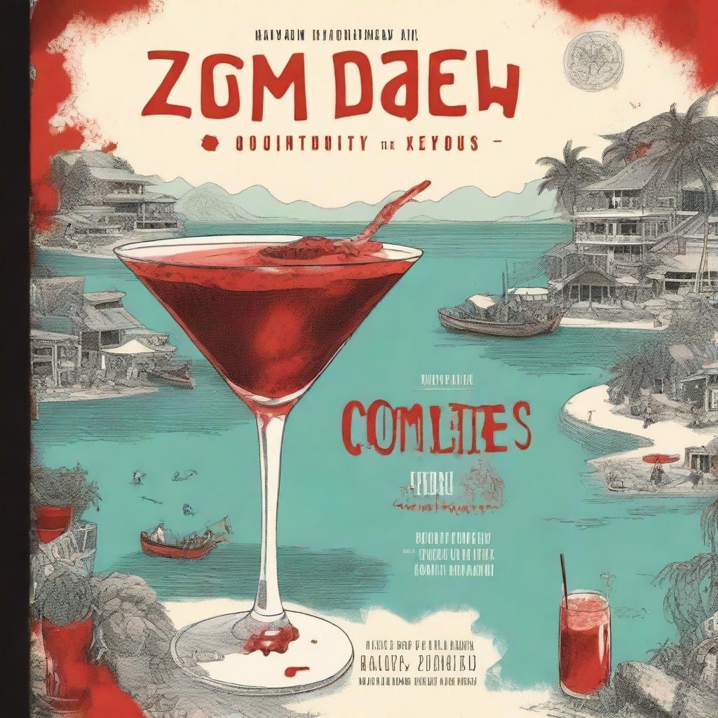 A book cover featuring a blood-red cocktail drink, a detailed map of Boracay, and zombies in the background