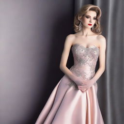 A flat-chested crossdresser wearing an elegant evening gown with heavy makeup