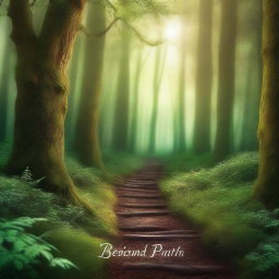 Create a captivating book cover featuring an enchanting forest with a mysterious pathway leading into the depths of the woods