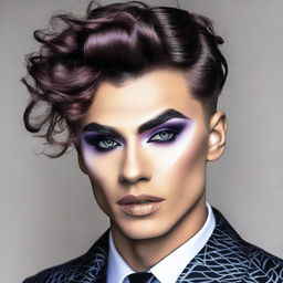 A feminine male with heavy makeup, showcasing a bold and dramatic look