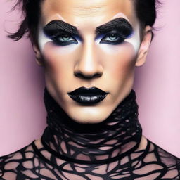 A feminine male with heavy makeup, showcasing a bold and dramatic look