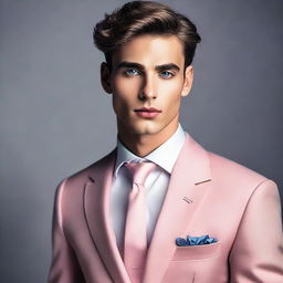 A young male wearing a stylish cocktail dress with perfect makeup