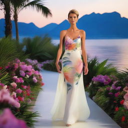 A hyper-realistic fashion show on the Promenade de Montreux titled 'Elegance on the Swiss Riviera'