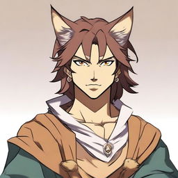 An anime-style image of Dindel, a young breno from the cat-people race in the kingdom of Brenia