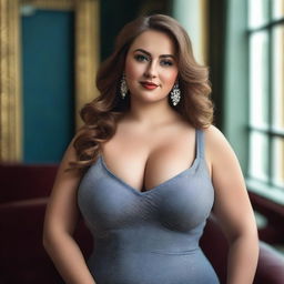 A tasteful and respectful portrait of a curvy Russian woman with an ample bust