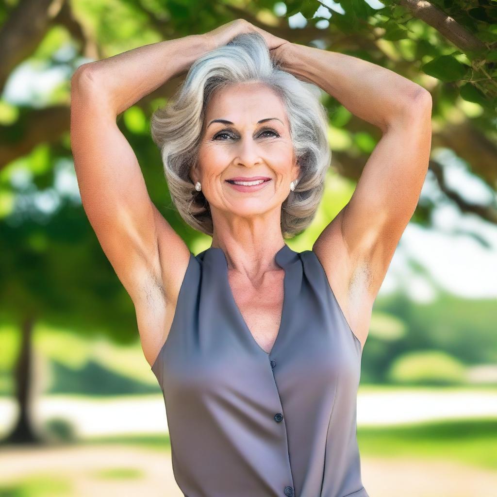 A respectful and tasteful portrait of a mature woman with broad armpits