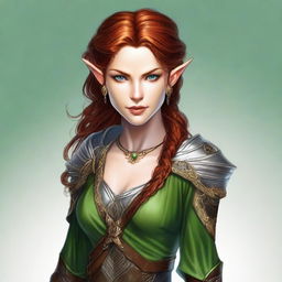 Mas, disguised as a half-elf rogue, stands at 5'5" with a lithe, athletic frame and flawless, light golden skin that shimmers subtly in the light