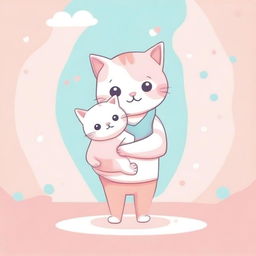 Cinamorrol holding a cat in its arms, depicted in a cute and heartwarming scene