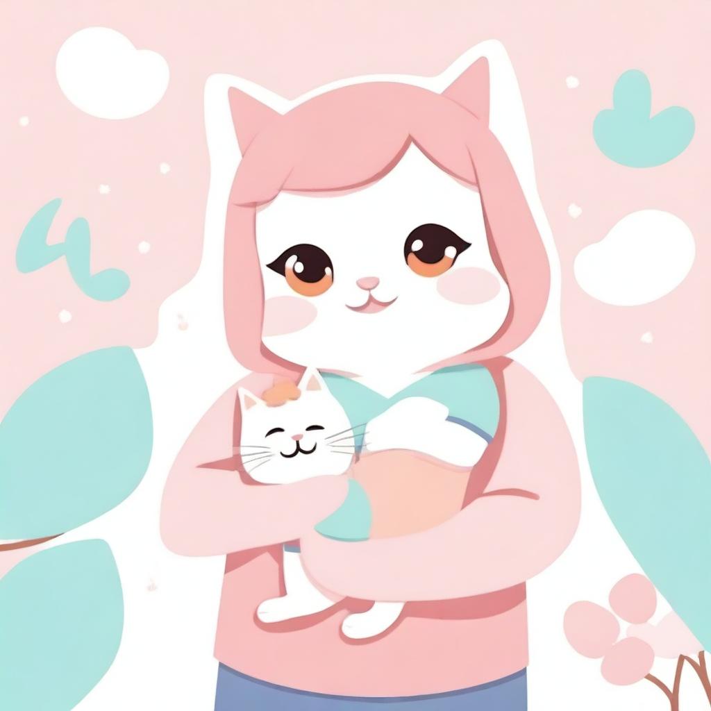 Cinamorrol holding a cat in its arms, depicted in a cute and heartwarming scene