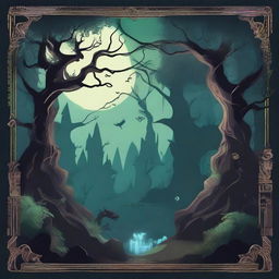 Create an enchanting border featuring dark fantasy lands