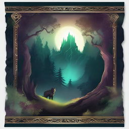 Create an enchanting border featuring dark fantasy lands