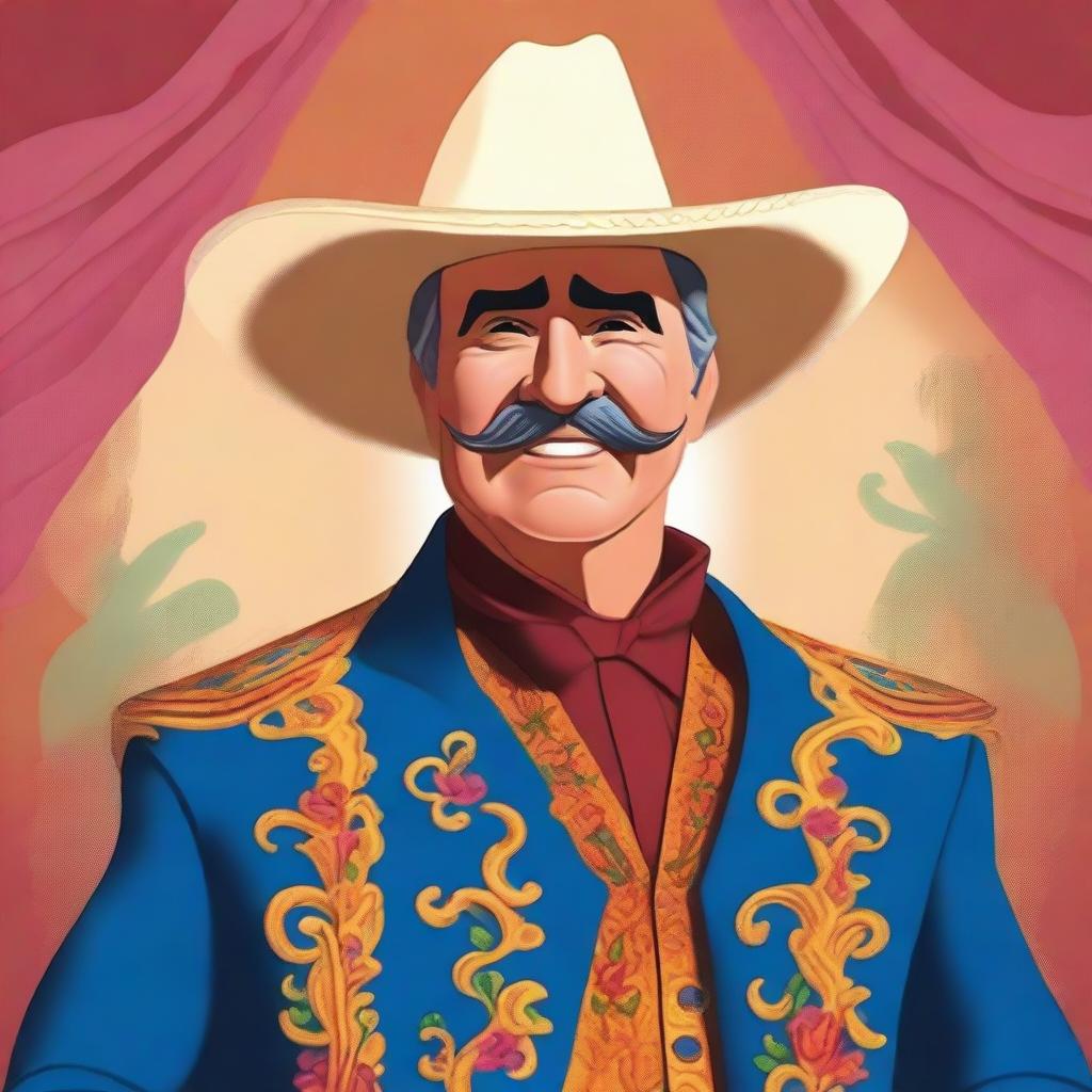 Create an image of Vicente Fernandez in a Disney 2D animation style