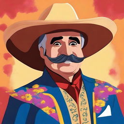 Create an image of Vicente Fernandez in a Disney 2D animation style