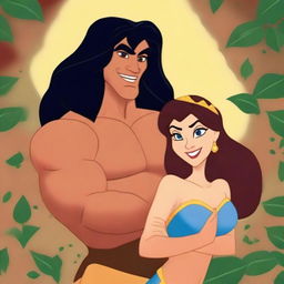 Create a poster featuring Samson and Delilah in a Disney 2D animation style