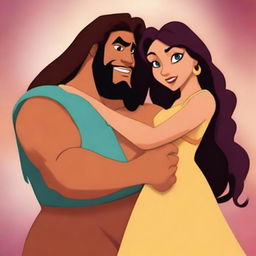 Create a poster featuring Samson and Delilah in a Disney 2D animation style