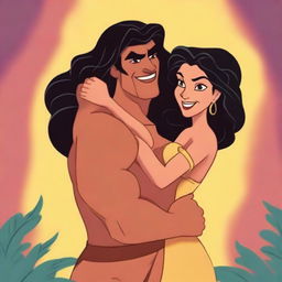 Create a poster featuring Samson and Delilah in a Disney 2D animation style