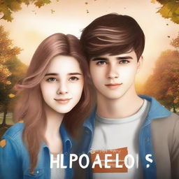 Create a book cover for a teen drama romance novel featuring two young lovers facing troubles together