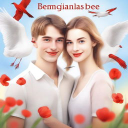 Create a realistic photo-like book cover for a teen romance novel featuring two cute young lovers who are Polish nationals