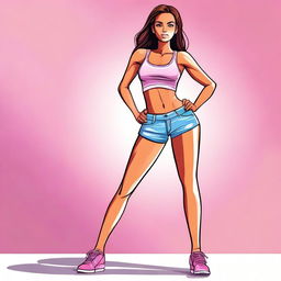 A beautiful illustration of a confident girl with an emphasis on her well-toned and attractive lower body