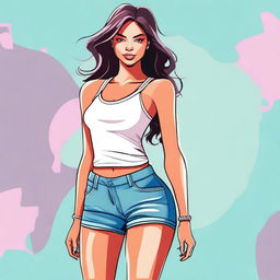 A beautiful illustration of a confident girl with an emphasis on her well-toned and attractive lower body