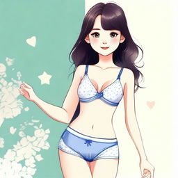 A charming and tasteful illustration of a girl wearing cute and stylish underwear