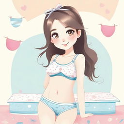 A charming and tasteful illustration of a girl wearing cute and stylish underwear