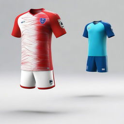 A detailed and vibrant image of a futsal jersey and shorts set