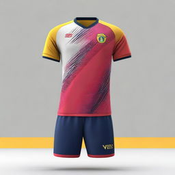 A detailed and vibrant image of a futsal jersey and shorts set