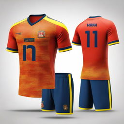 Create a detailed and vibrant image of a futsal jersey and shorts set