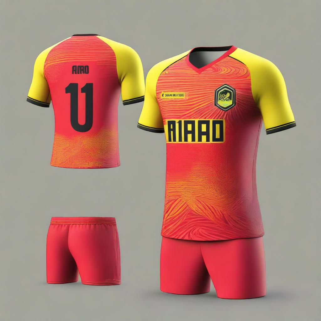 Create a detailed and vibrant image of a futsal jersey and matching shorts