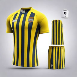 Create a detailed and vibrant image of a striped futsal jersey and matching shorts