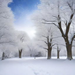 A beautiful winter scene featuring delicate snowflakes falling gently from the sky