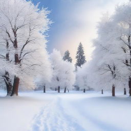 A beautiful winter scene featuring delicate snowflakes falling gently from the sky