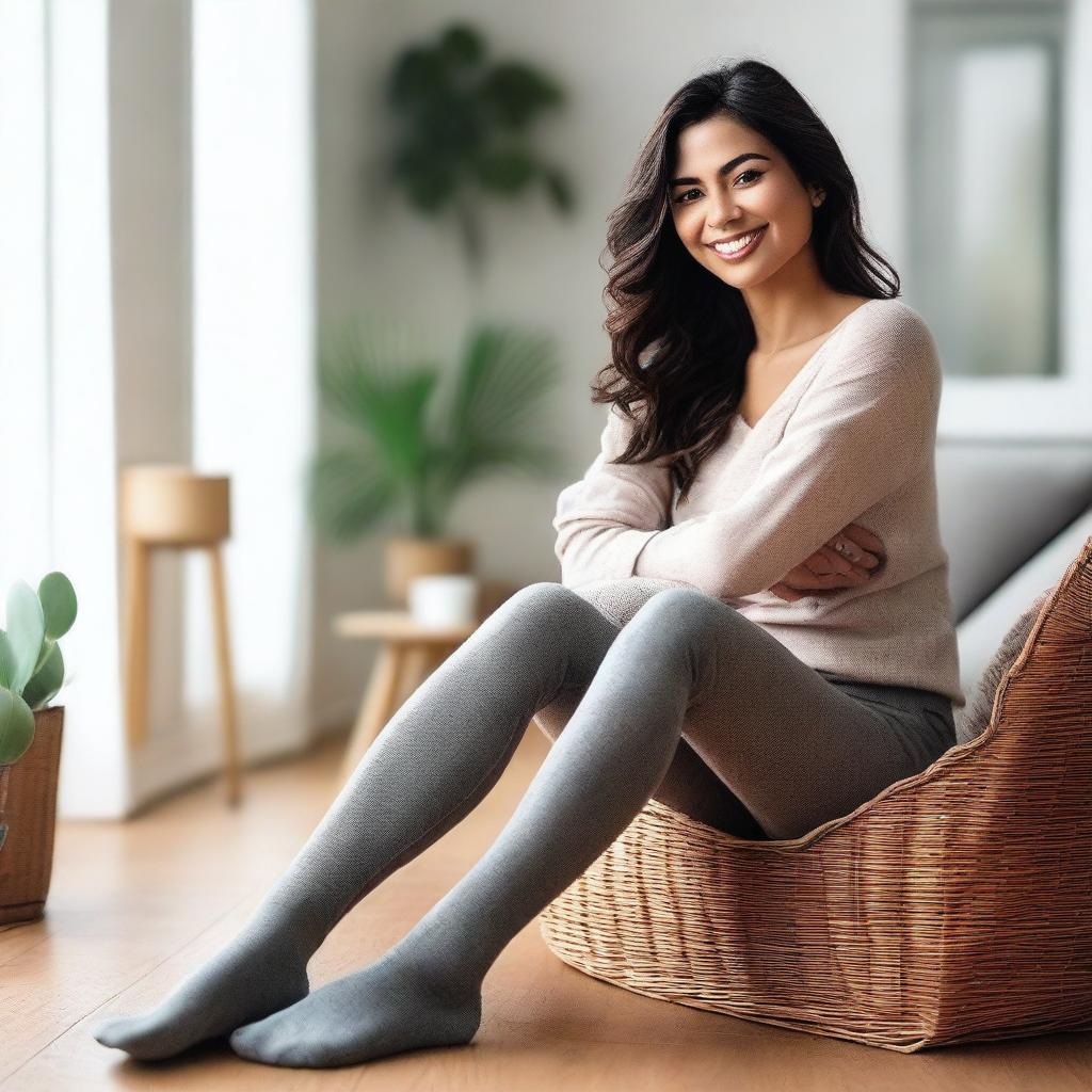 A Latina woman wearing socks