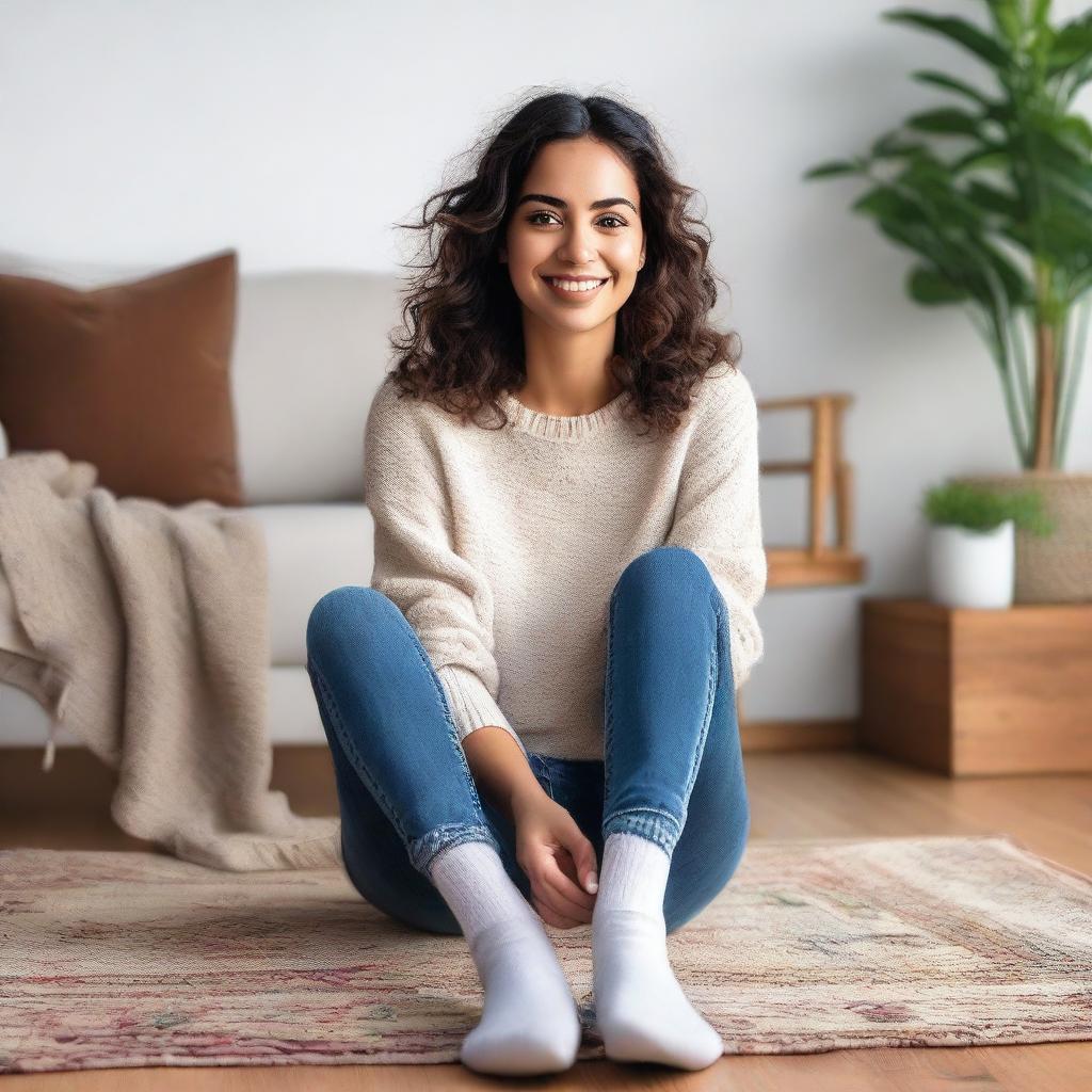 A Latina woman wearing socks