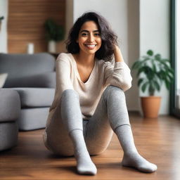 A Latina woman wearing socks