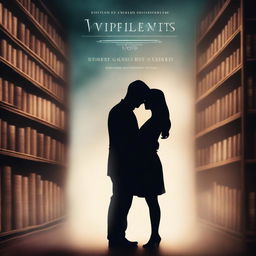 Create a book cover for a romantic novel titled 'Whispers in the Bookstore'